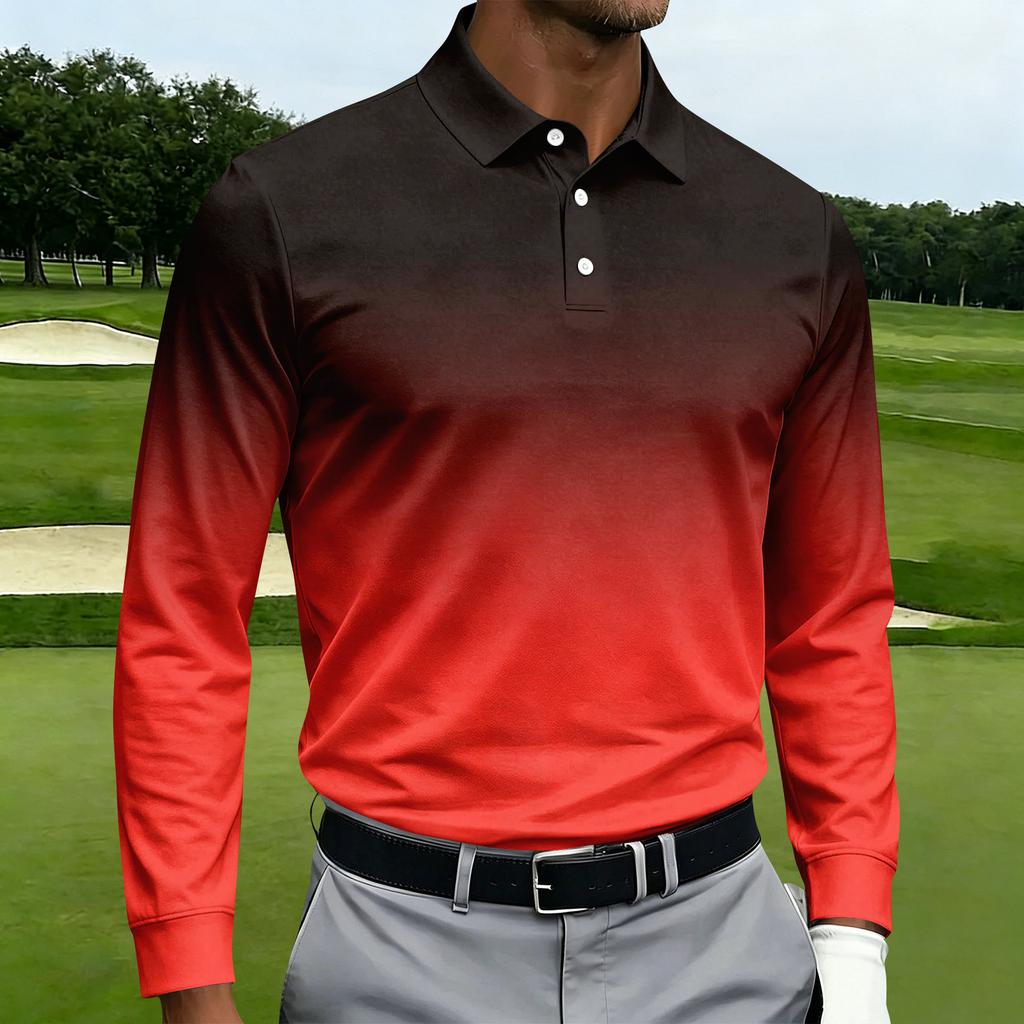 Men's Long Sleeve Casual Printed Sport Shirt with Turn-Down Collar and Single Breasted Front