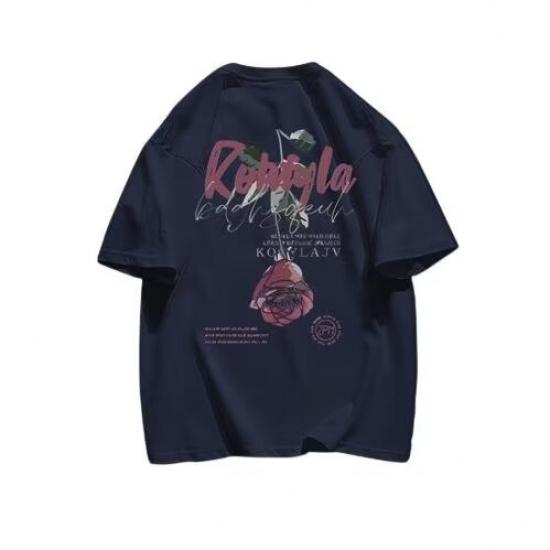 

Новая летняя футболка с короткими рукавами для мужчин, тренд в корейском стиле, простой топ с короткими рукавами, свободная повседневная брендовая футболка в гонконгском стиле 3XL темно-синий