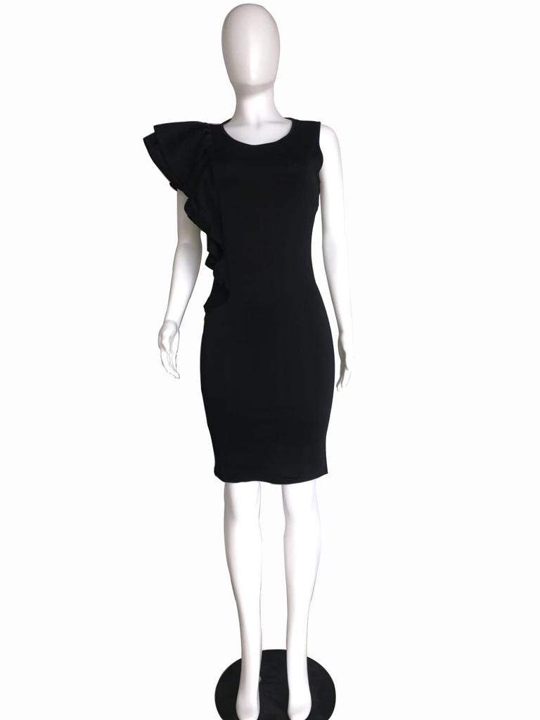 Ruffle Hem Bodycon Pencil Dress, European and American Mid-Length Style, Women's. Belt Not Included.