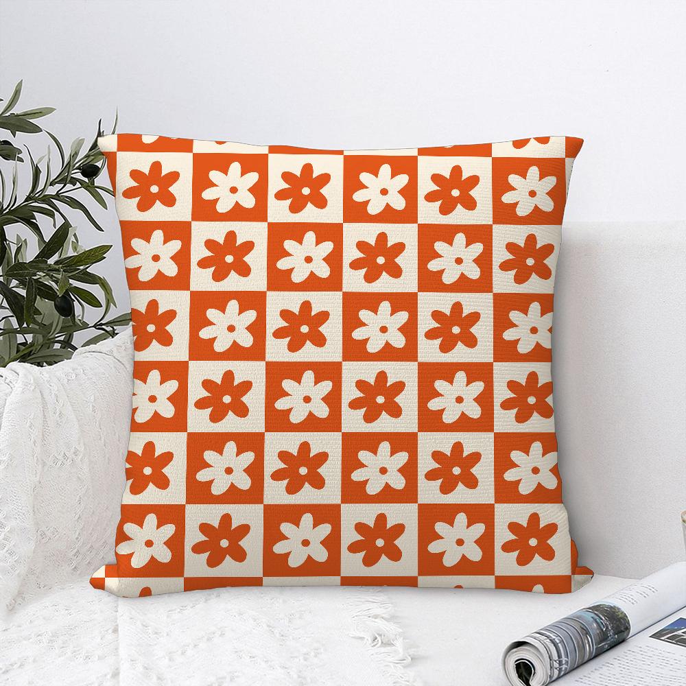 Checkered Flower Pattern Pillow Case Sofa Decorative Home Double-sided Printing Short Plush Cushion Cover Throw Pillow Cover