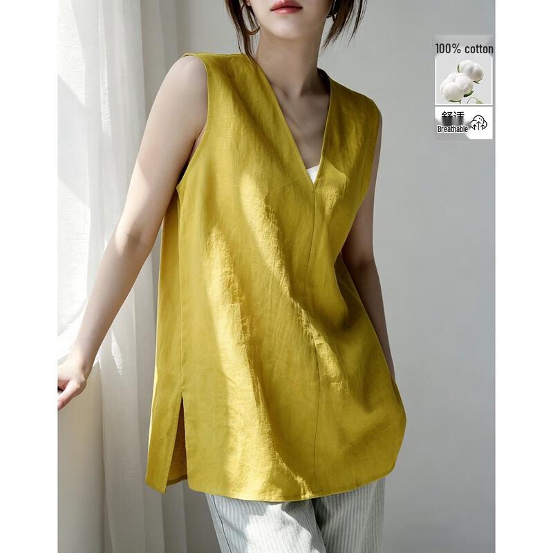 Demana Oxygen Cotton V-Neck Sleeveless Mid-Length Shirt M жёлтый