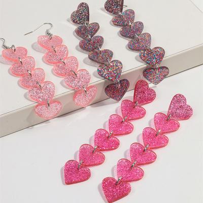 Sweet Valentine's Day Acrylic Drop Earring for Women Girls Fashion Glitter Heart Tassel Long Hanging Earrings Jewelry Gifts