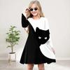 Girl Casual 3D Print White Cat Round Neck Long Sleeve Dress Kid Princess Dress