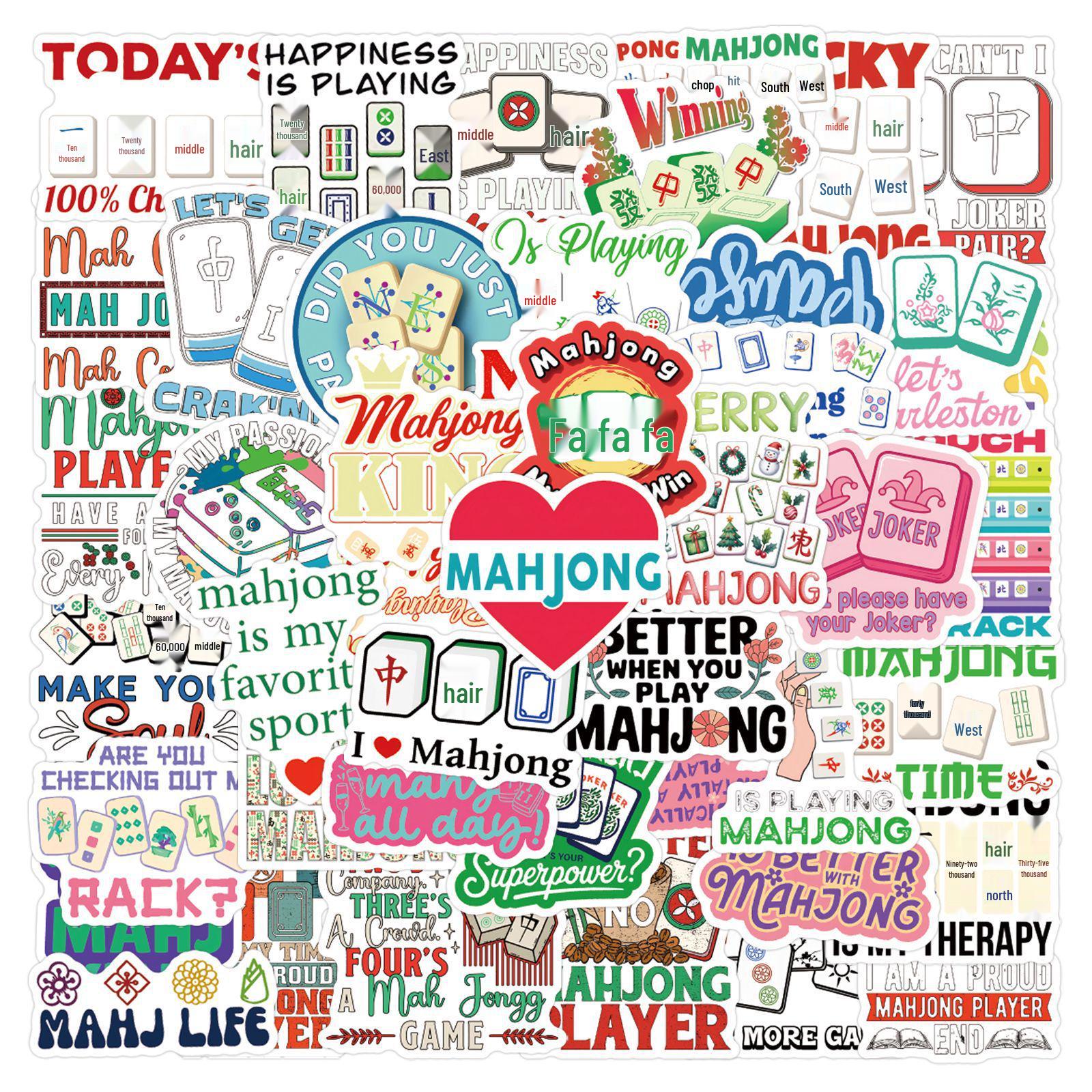55-Piece Waterproof Mahjong Graffiti Stickers for Stationery, Planners, Water Bottles & Computers