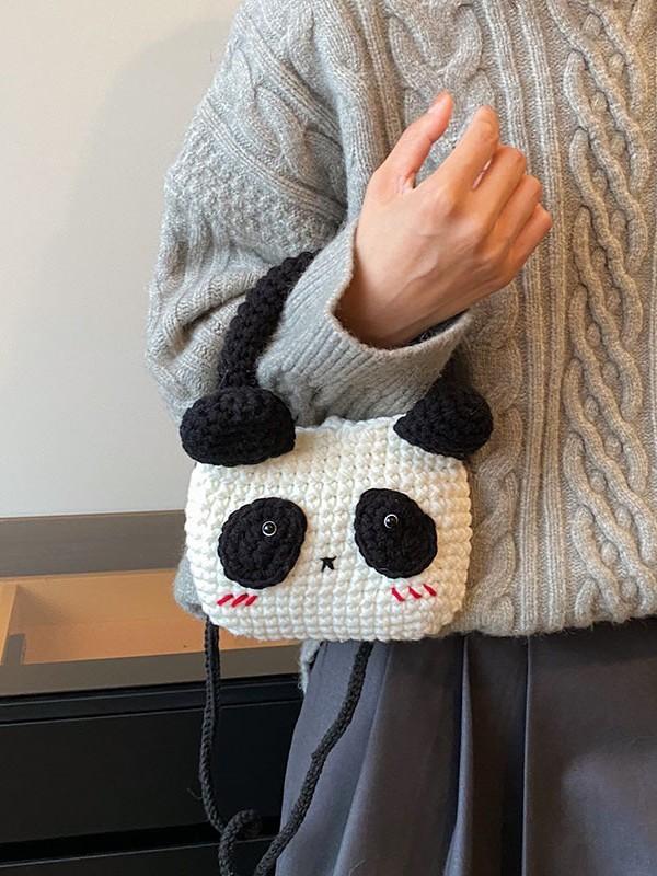 Handcrafted Panda Phone Pouch For Women With Knitted Cartoon Design For Daily Use