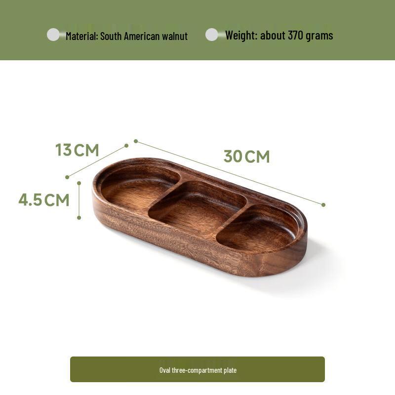 Walnut Wood 3-Compartment Snack & Fruit Tray