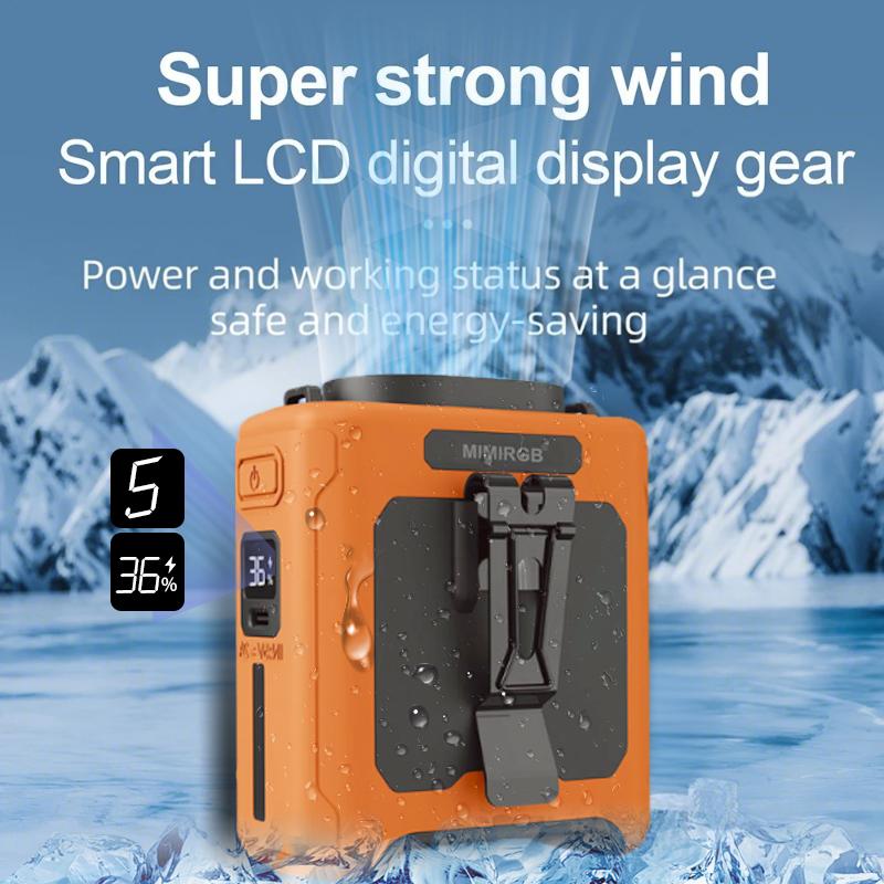 Portable Waist Fan Hanging Neck Fan with LED Lighting Power Bank 5 Speed Strong Airflow Cooling Fan for Outdoor Jobsite Working
