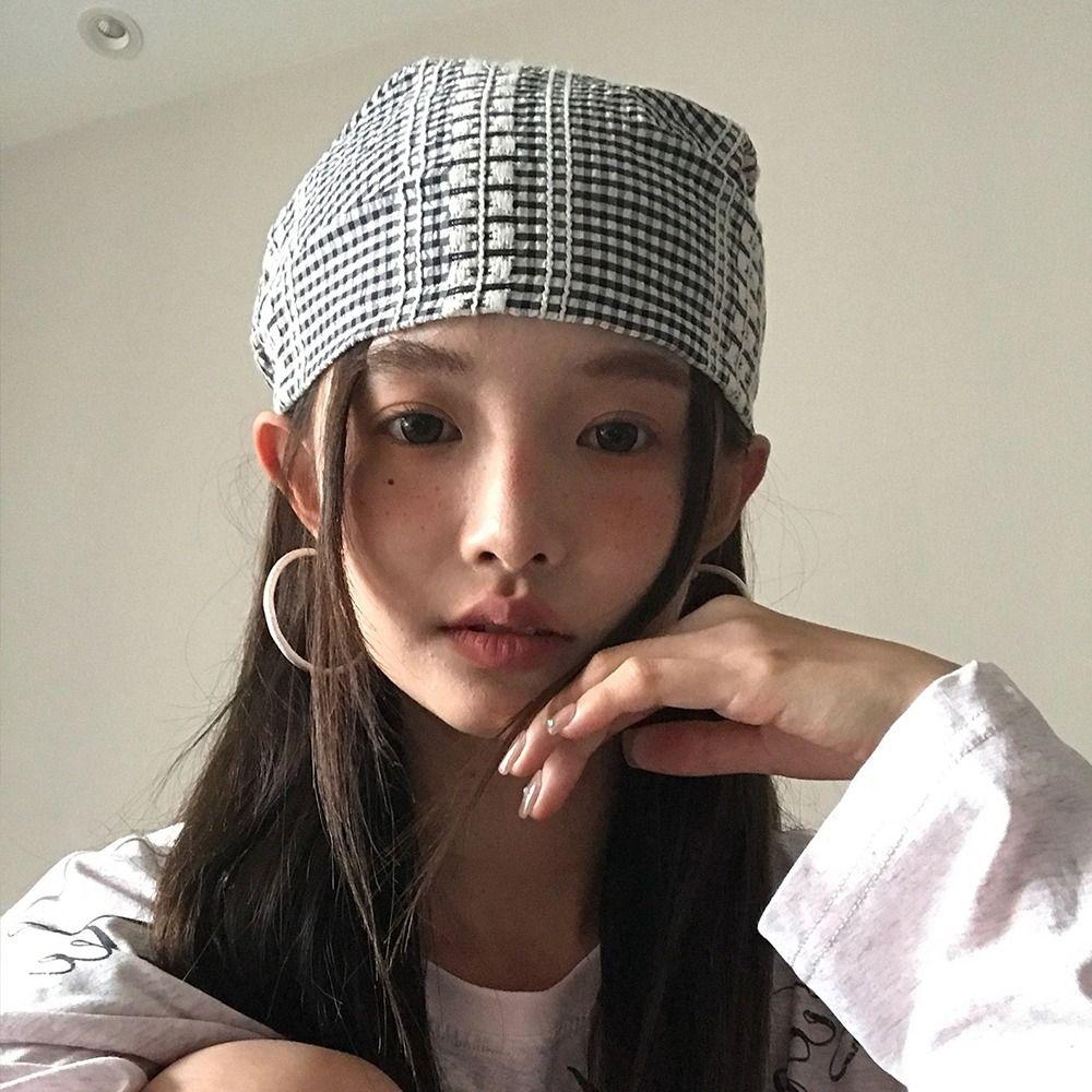 Plaid Headscarf Hat American Beanie Hats Fashion Strappy Bandana Cap  Unisex
