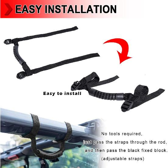 4 PCS Car Roll Bar Grab Handles Grip Replacements Fit for Jeep Wrangler Accessories 1987-UP YJ TJ LJ JK JL Ports Sahara Freedom Rubicon X & Unlimited