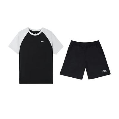 Li Ning Amerykański Retro Modny Blok Kolorów Wszechstronny Okrągły Dekolt Sweter Krótki Rękaw Koszulka Codzienny Sportowy Garnitur ATSU783-1+YKSV147-2