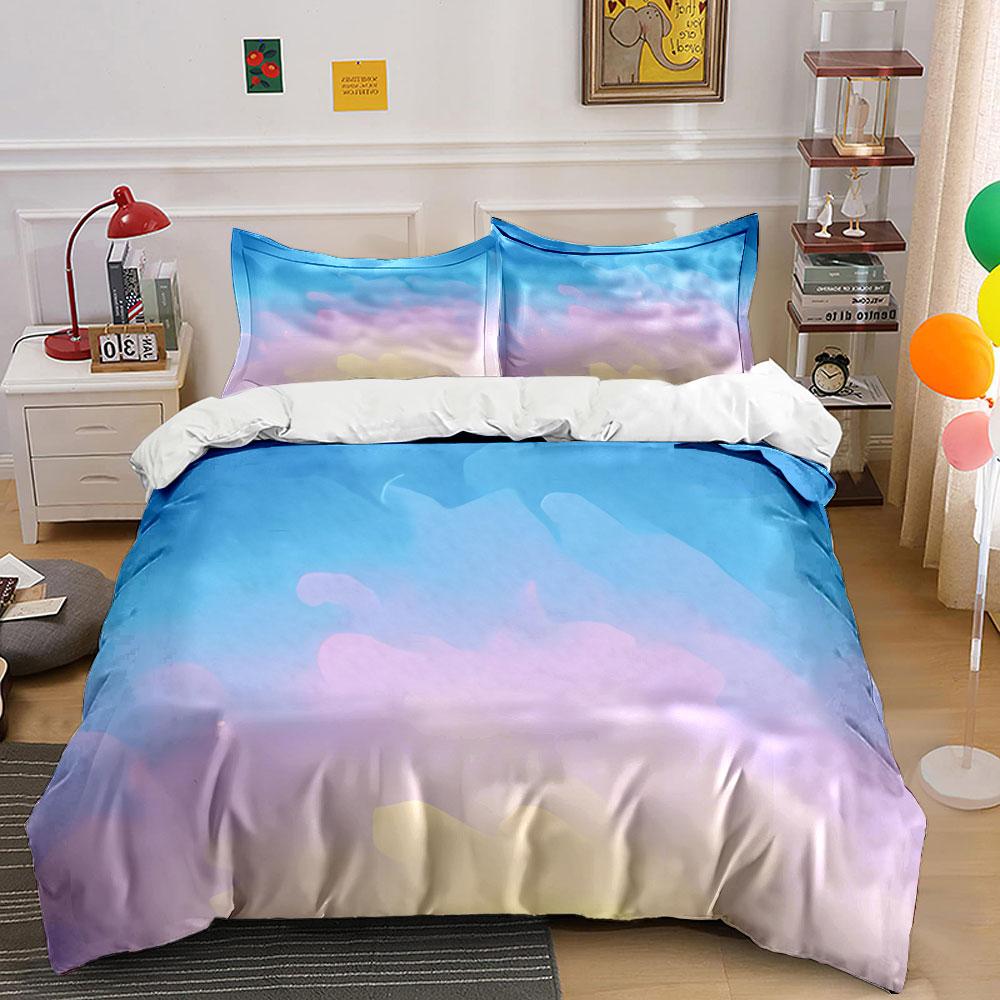 Pastel Blue Pink Yellow Watercolor Sky Duvet Cover SetSoft Gradient Cloud Bedding Includes 1 Duvet Cover And 2 PillowcaseGift