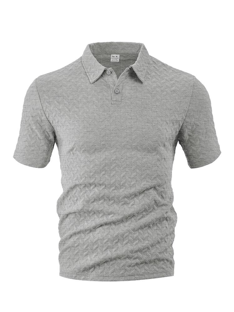 Men's Breathable Sweat Wicking Sweatshirt, Loose and Casual, Solid Color Jacquard Fabric, Men's Short Sleeved Polo Shirt