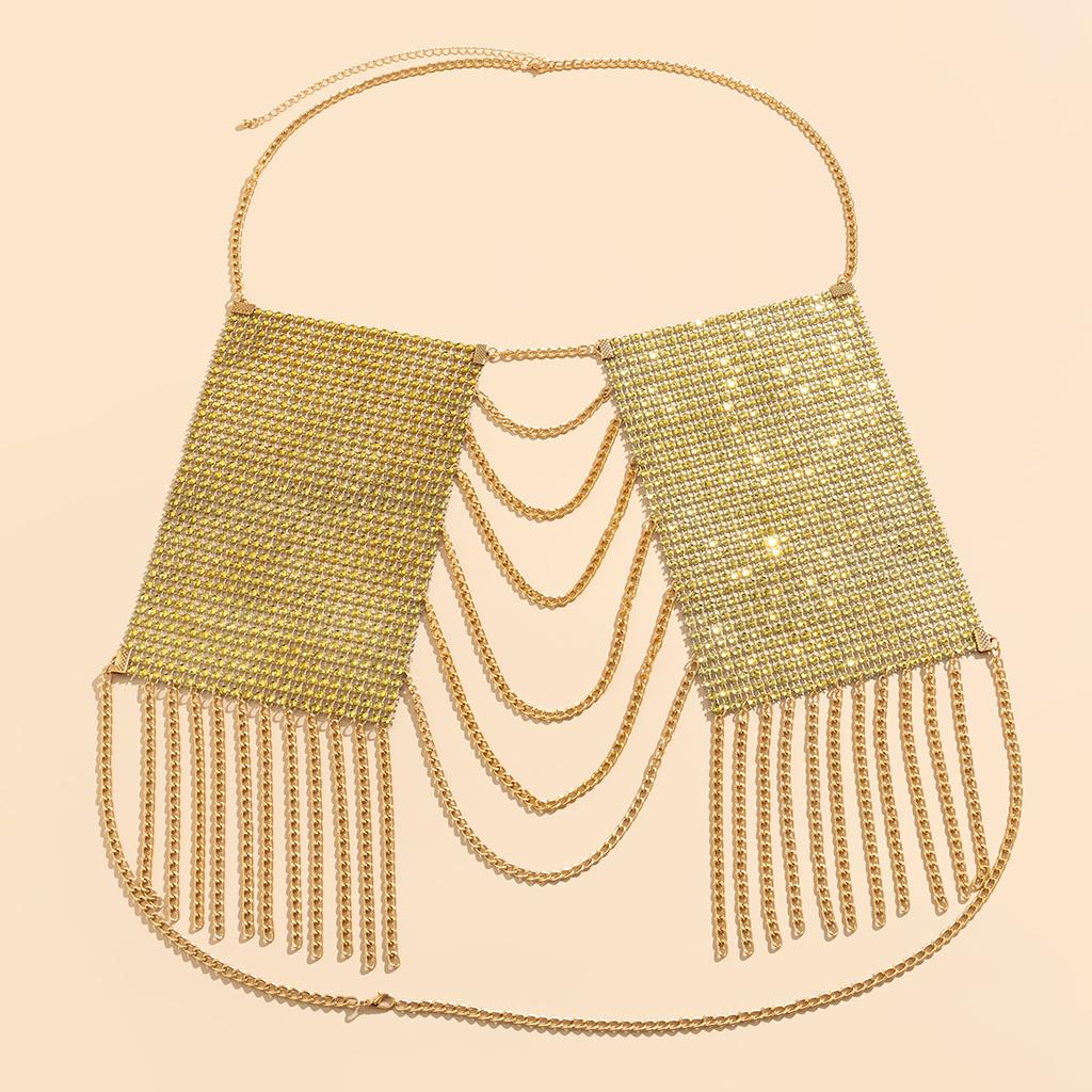 Sexy Diamond Tassel Heart Chest Chain Handmade Bikini Body Chain Hot Girl Clothing