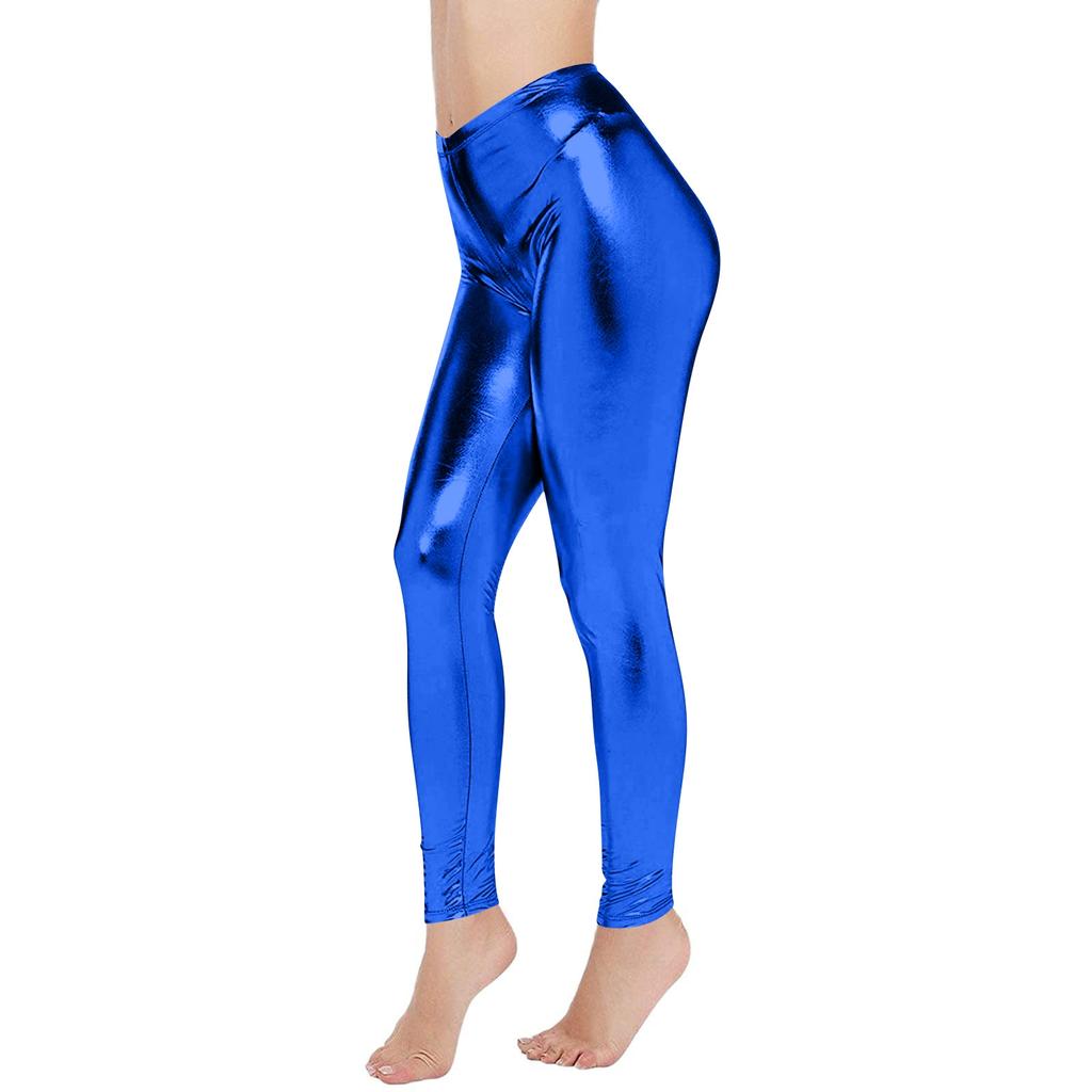 Damen Glänzende Kunstleder Leggings Yoga Hose Tanzhose