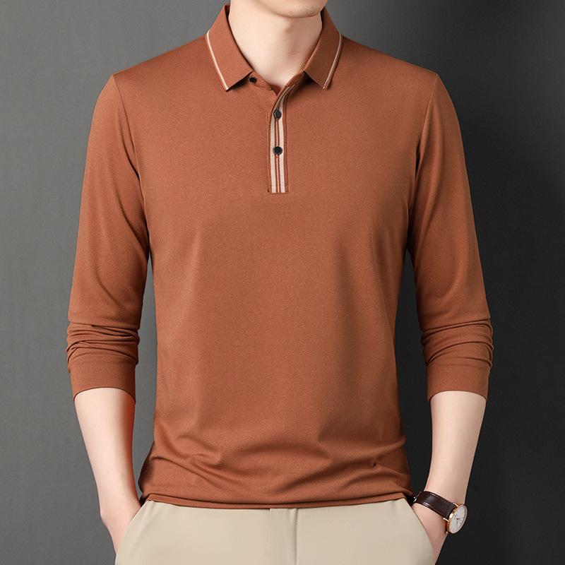 Spring and Autumn Men's Polo Shirt Long-sleeved T-shirt Loose Lapel Bottoming Shirt Solid Color Top for Men