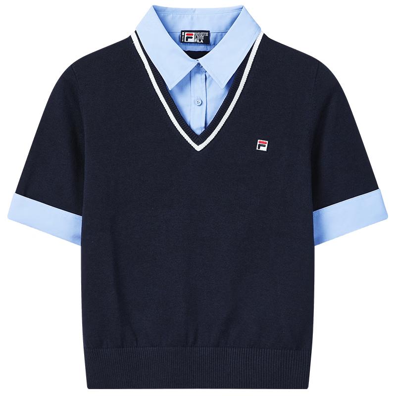 FILA Women's Faux Two-Piece Color Block Polo Knit Shirt
