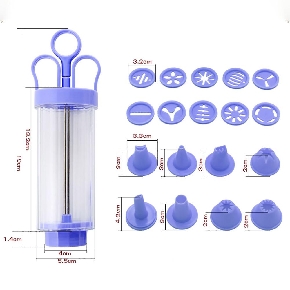 

Пресс-пистолет для печенья и набор для глазури, инструмент для выпечки, приспособление для изготовления слоеного печенья с 10 дисками и 8 насадками для формочек для печенья фиолетовый