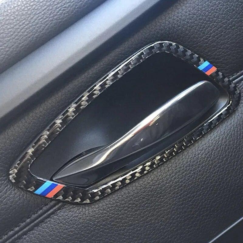 4PCS/Set Carbon Fiber Car Interior Door Handle Cover Decal Decorative Stickers Auto Accessories For BMW E90 E91 3 Series 2005-12