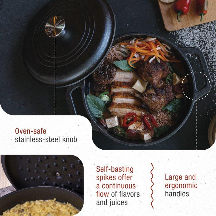 Cocotte Induction Fonte Émaillée 25 cm, Dutch Oven 3,8L, Sans PTFE et PFOA Victoria 32296 Noir