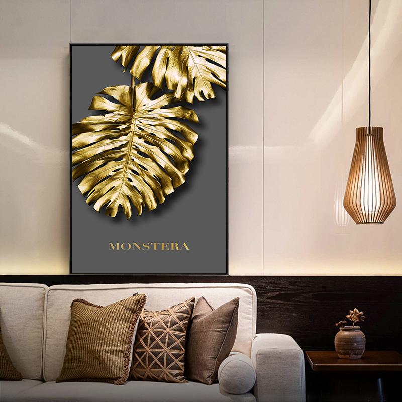 Modern Golden Leaf Poster Abstract Luxury Flower Wall Art Canvas Painting Nordic Print Wall Pictures for Living Room Decoration
