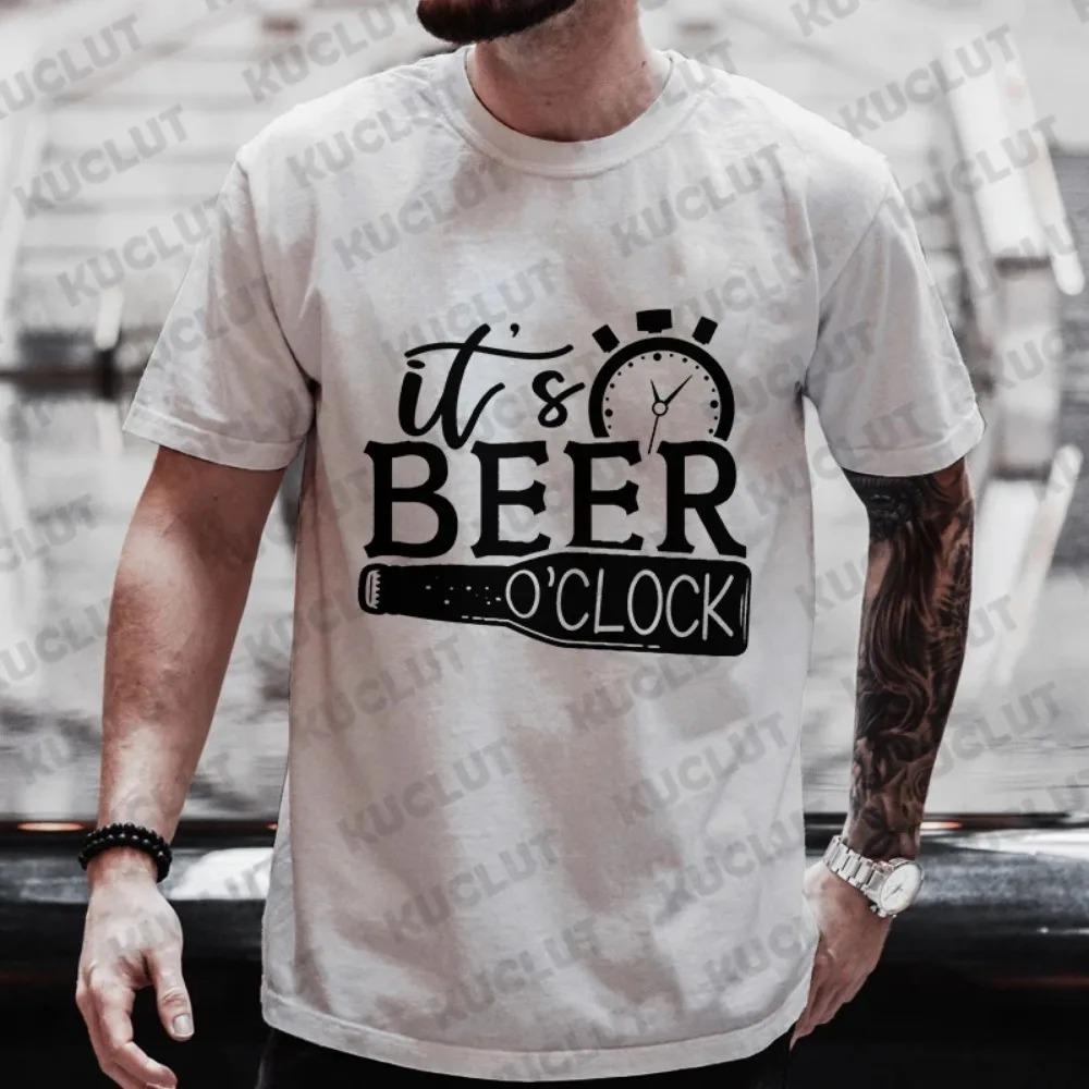 It's Beer O'clock Graphic T Shirt for Men Y2k Clothing International Beer Day Tops Male Drinking Party Streetwear Oversized Tees