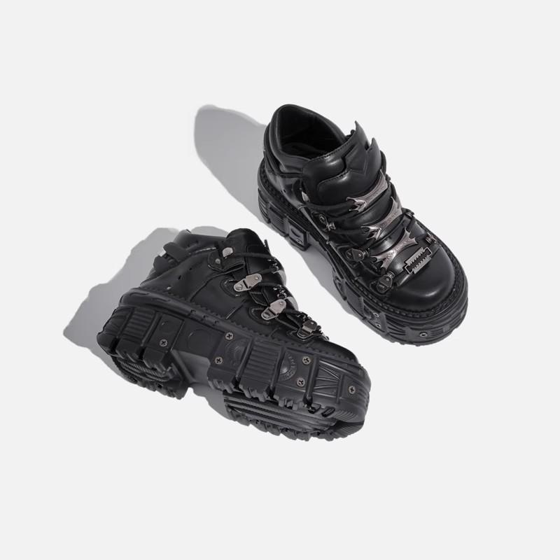 

Винтажные Yabi Темный панк-рок майка Боевые ботинки Хэви-метал Готика Высокие Топ Увеличение Платформа Обувь 40 чёрный