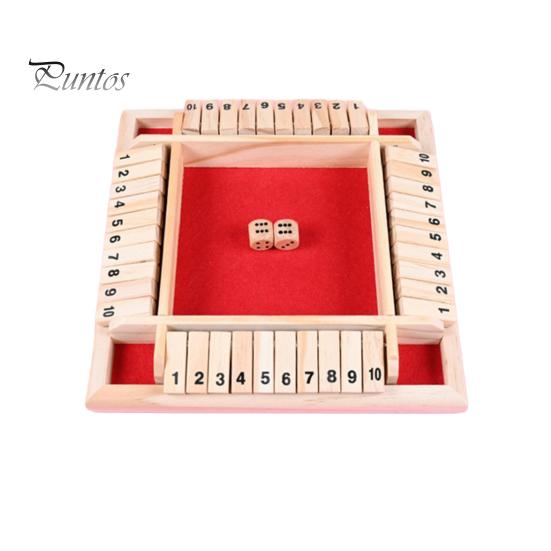 Tabellone del Gioco Shut The Box con 2/4 Dadi a Quattro Lati per Bambini Adulti Famiglia Educativo in Legno Matematica Numeri Strategia Giocattolo Chiudibile Accessori Notturni 4 Giocatori