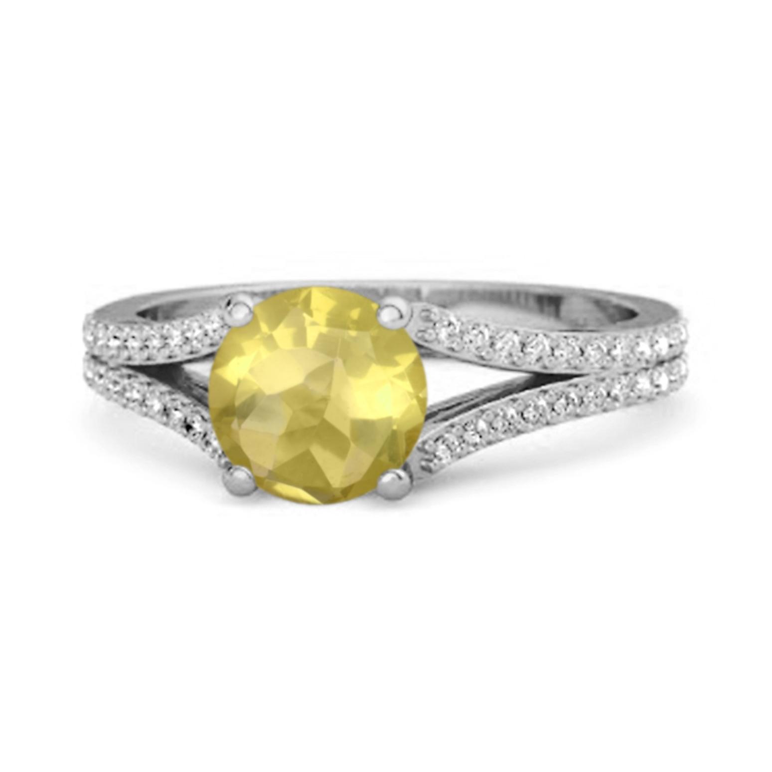 Lemon Quartz Split Pave Band Ring - 925 Sterling Silver 10.5 белого золота