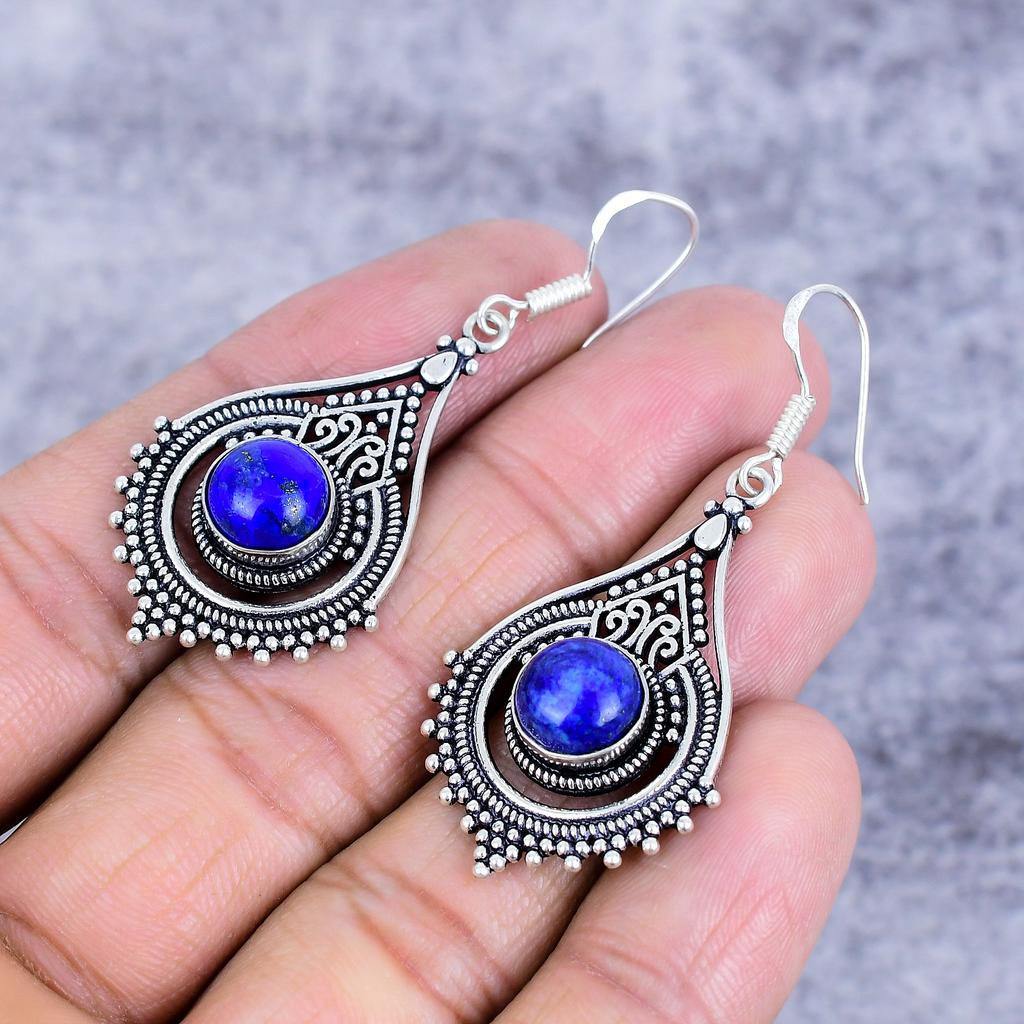Lapis Lazuli Gemstone Handmade 925 Sterling Silver Jewelry Earring 2.17" M-2700