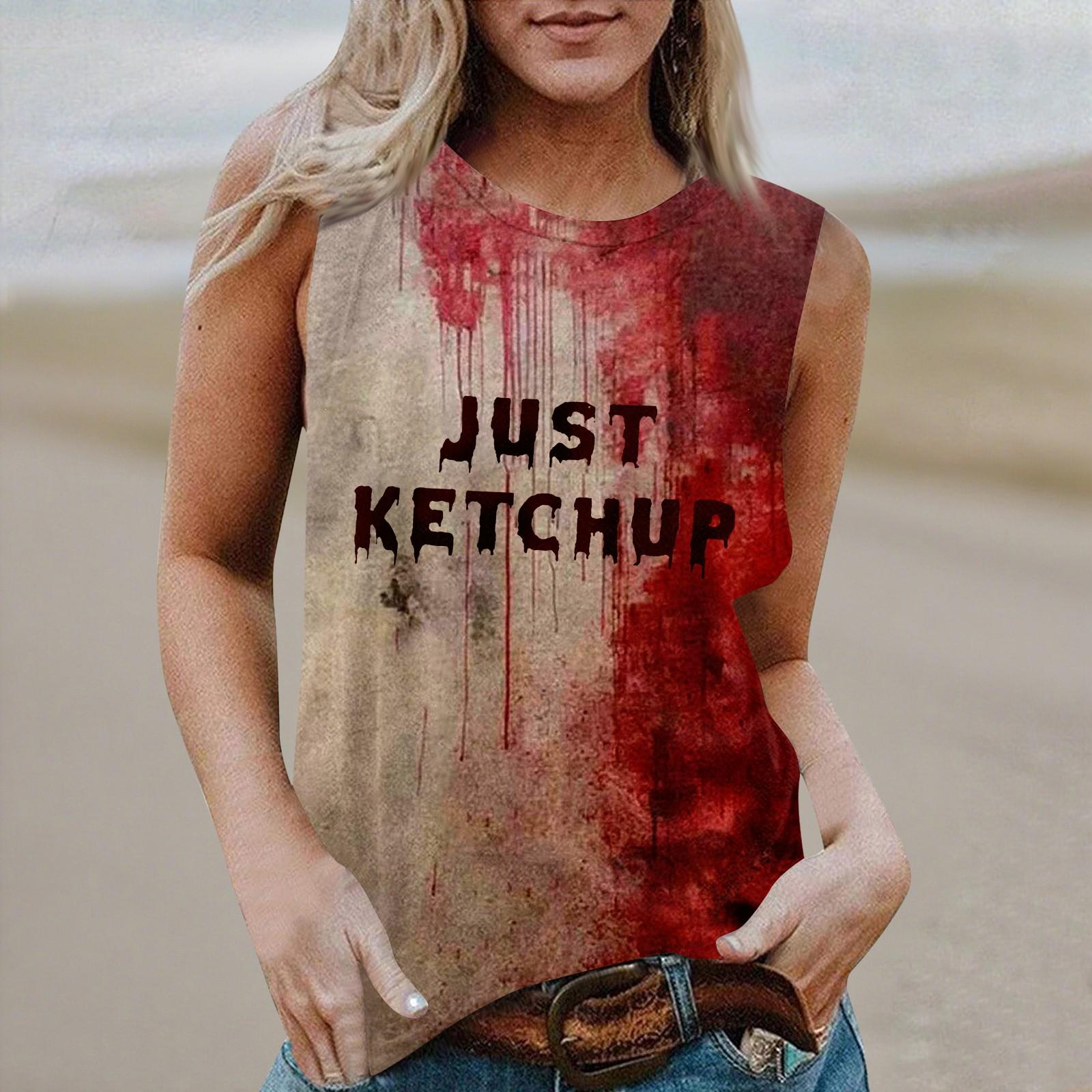 

Women s Round Neck Casual Sleeveless Halloween Printed Vest T-Shirt Top S білий