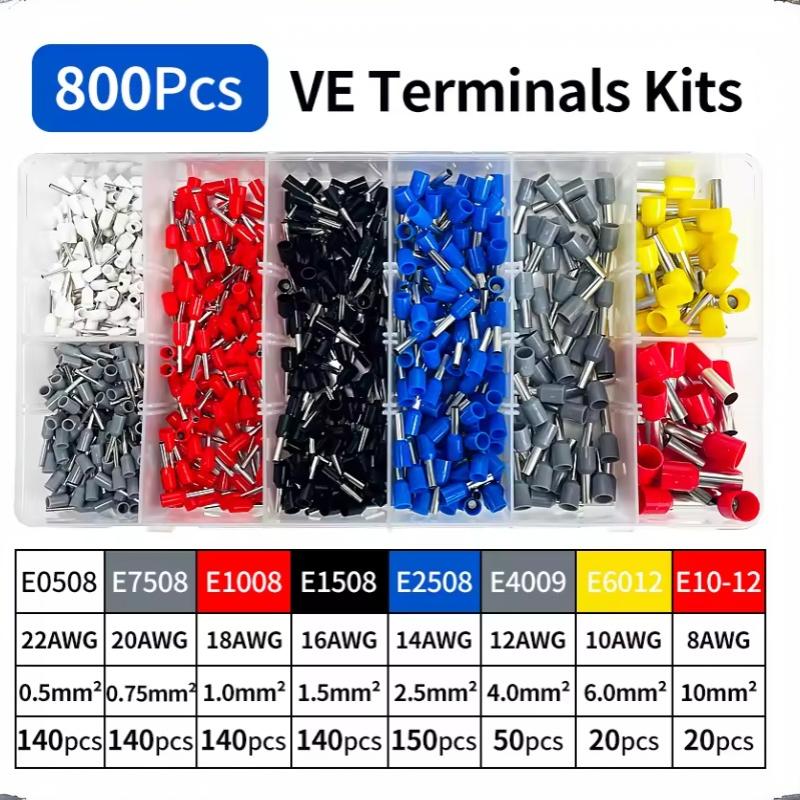200 To 1900Pcs Electrical Tube Insulated Terminal Kit Ve Tubular Crimp Terminals Efficient Terminal Connectors