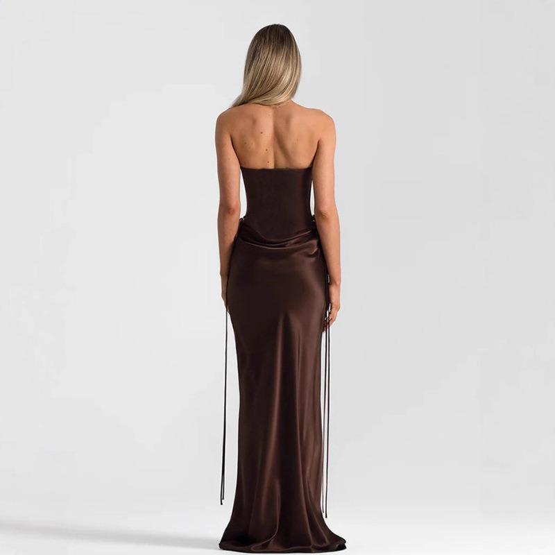 New fashionable solid color tube top waist slim dress hip wrap dress