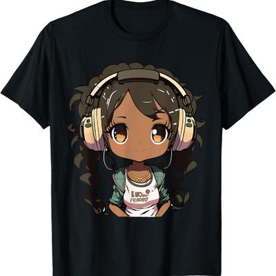 Anime and Music Black Girl Anime Merch Afro African American T-Shirt(1)