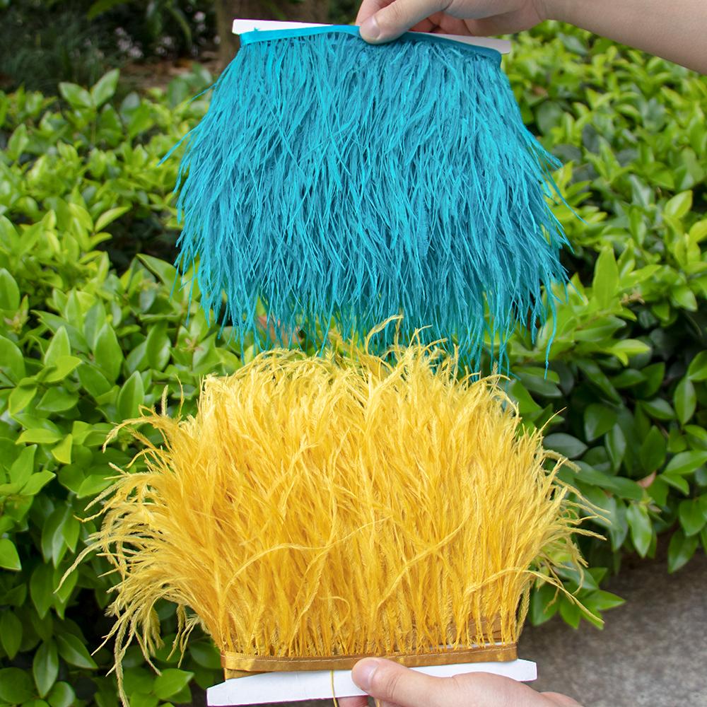 1 Meter Ostrich feather Trim Ribbon Dyed Various Long Ostrich Fringe 8-10CM feathers for crafts Dress/skirt Sewing Accessory