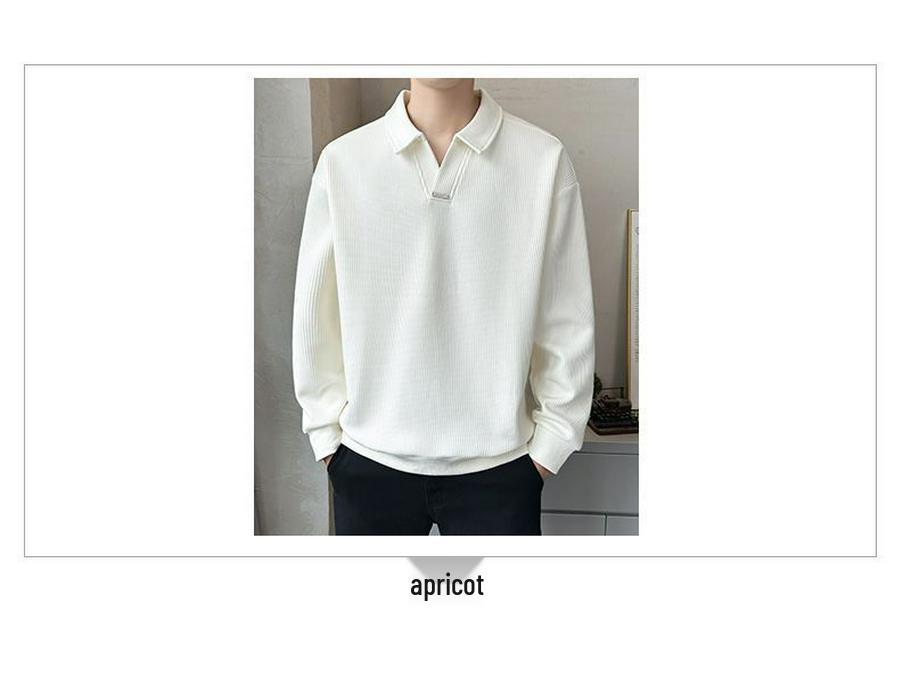 Men's Trendy V-Neck Fleece-Lined Polo Sweatshirt - Autumn/Winter 2025 Collection