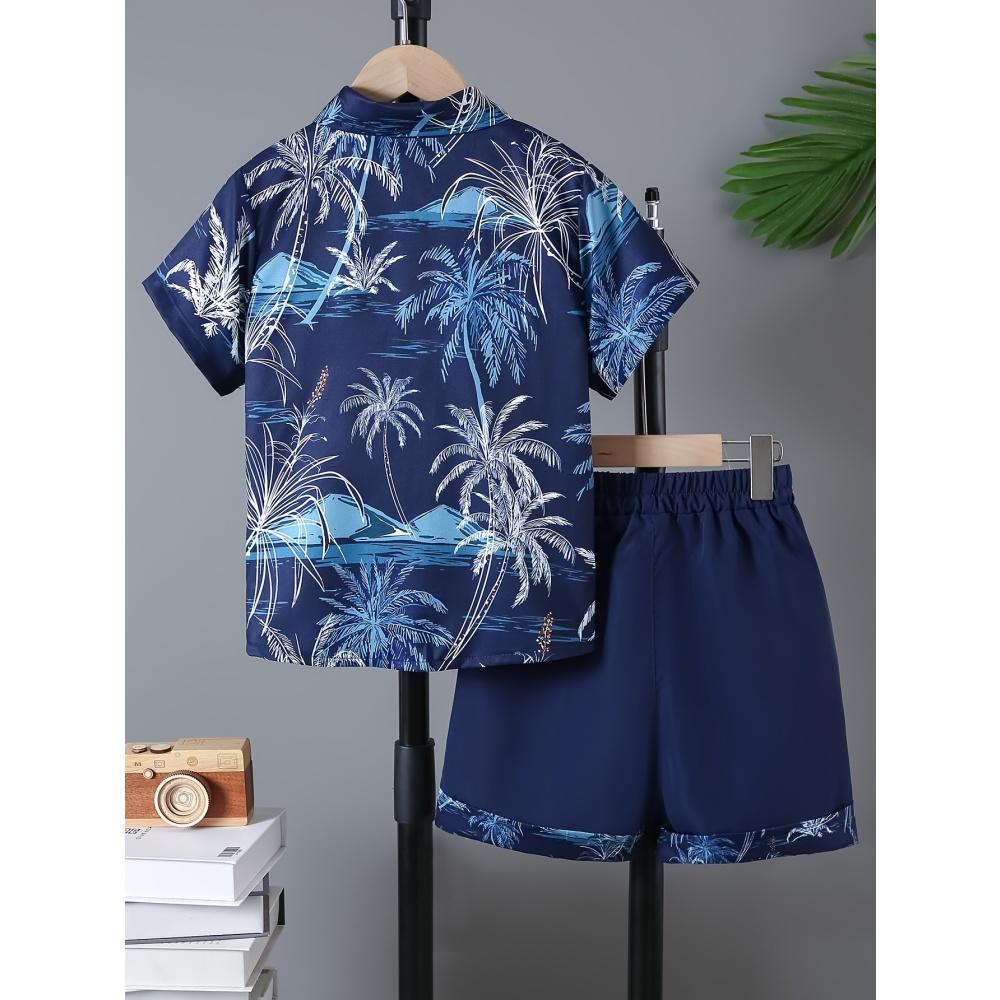 Men's Short-sleeve Shirt Printed Vacation-style Shirt Hawaiian Shirt Set Men's Fashion Loose Shirt and Shorts Set