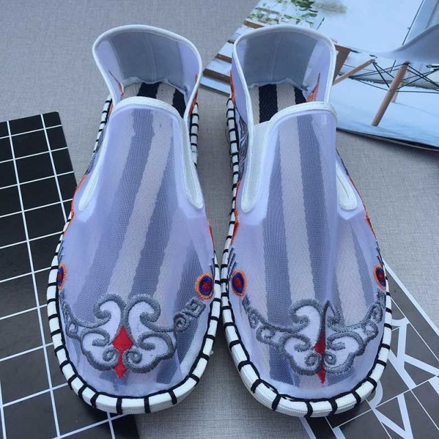Oude Peking Stoffen Schoenen Holle Netstof Schoenen Airconditioning Schoenen Luie Man Handgeborduurd Mondmasker Gaas Sandalen