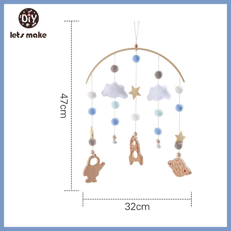 Let's Make Wooden Baby Rattles Soft Felt Cartoon Bear Cloudy Star Moon Hanging Bed Bell Mobile Crib Montessori Education