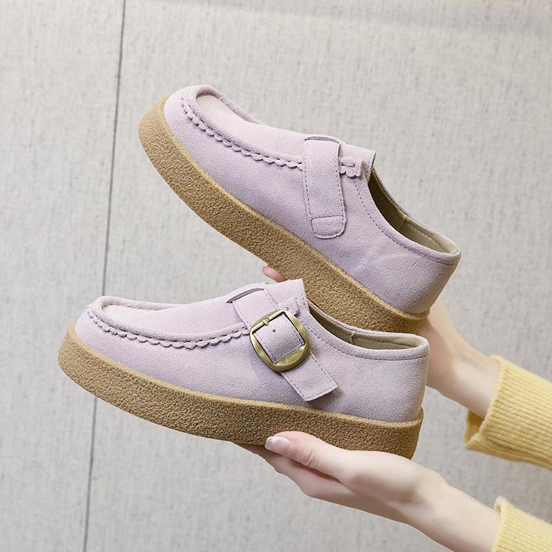 Fashion High Quality Smile Circle Suede Derby Shoes Women Lace-up Round Toe Flat Platform Shoes Fashion Casual Shoes Women's Loafers
