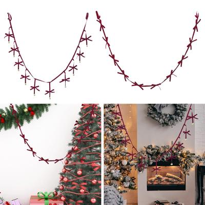 Christmas Bow Banner Decoration Bunting Garland Prop Fireplace 78.74inch for New Year Holiday Wall Indoor Outdoor Festival