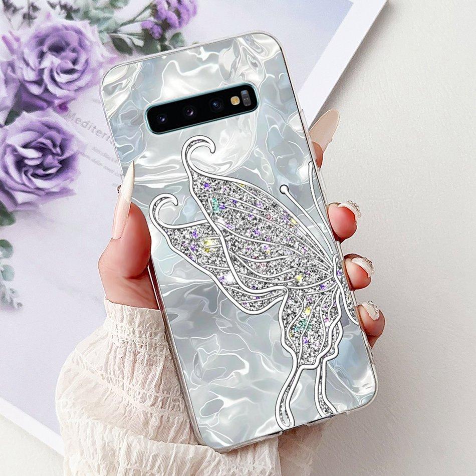 Per Samsung Galaxy S10+ S10 S10e Elegante Custodia per Telefono con Motivo Floreale e Farfalle Per Samsung S10e S10 Plus S 10 4G Custodie Morbide in Silicone TPU