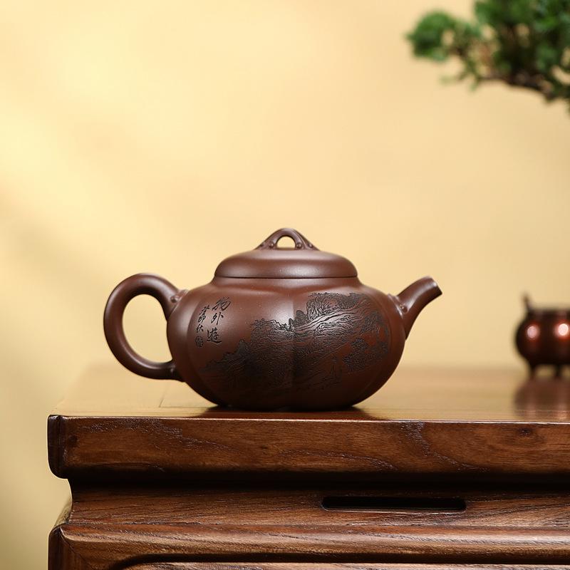 

Аутентичный чайник Исинская Цзыша: Чайный набор ручной работы «Баклажан», секция, от известного художника, подлинная руда Ди Цао Цин, высокое качество, бутик