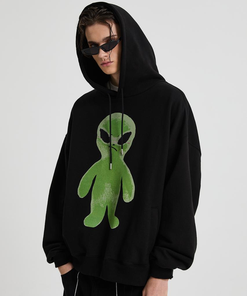 Alien Graphic Oversized Hoodie Black
