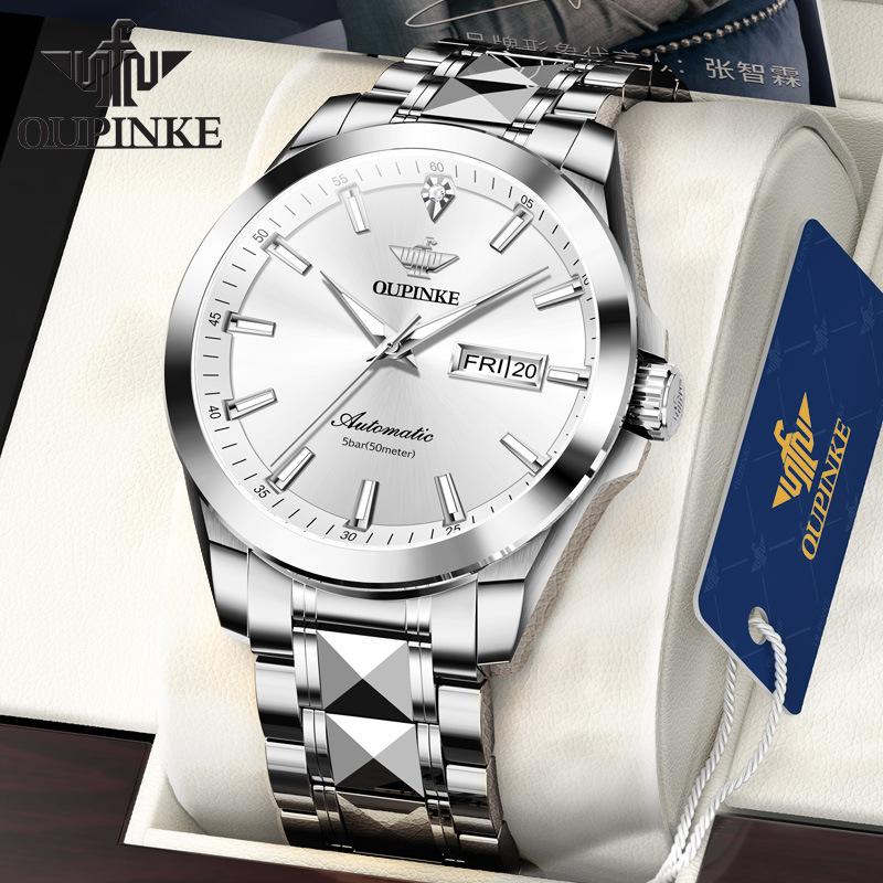 OUPINKE Montre Homme Double Calendrier Montre Mécanique Automatique Montre Diamant Haut De Gamme Étanche