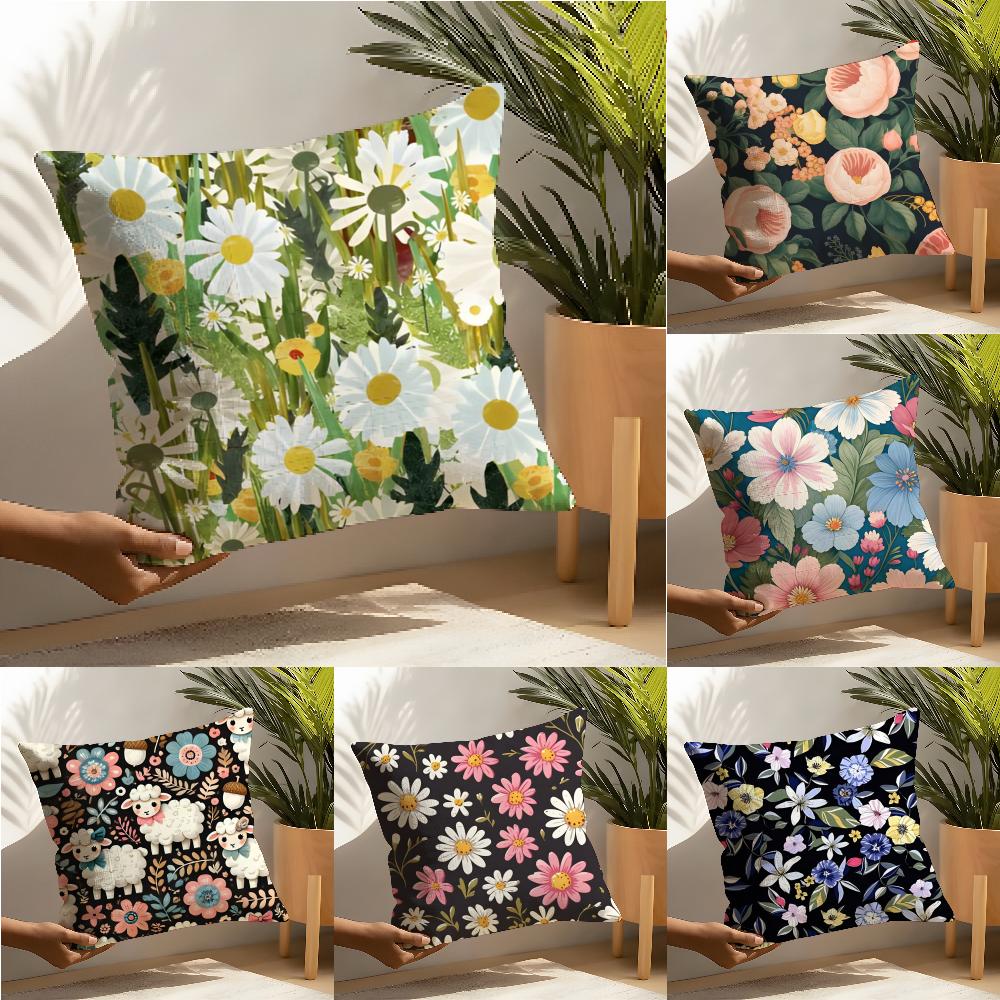 Natural Simple Flower Decoration Pillow Case Linen Cushion Covers For Decorative Sofa Home Pillows Case Car Chair Pillows Cases