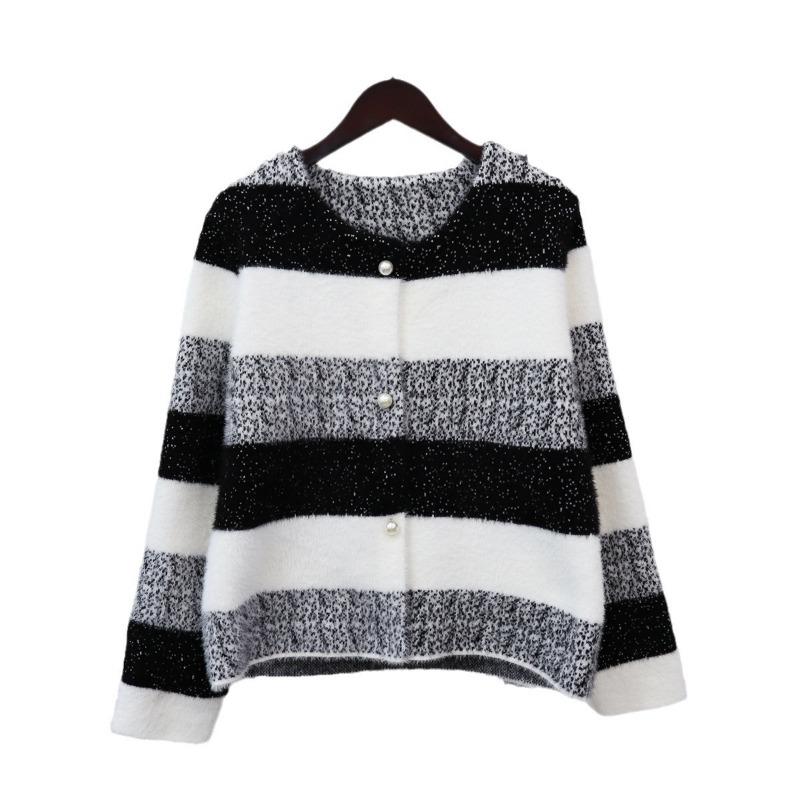 Milk soft waxy imitation mink velvet knitted cardigan women's autumn and winter new loose rainbow striped sweater jacket