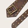 Punk Style Wide Belt with Gothic Eyelets Heavy Duty Faux Leather Unisex Fashion Accessory