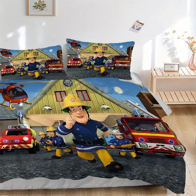 Fireman Sam'S Rescue Mission Print 3Pcs Bedding Setduvet Cover With 2 Bedropillowcase Home Birthday Gift