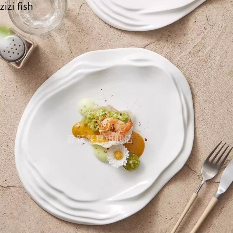 White Ceramic Dining Plate Elliptical Sushi Plate Dim Sum Dish Western Style Steak Plates Sting Disc Dessert Plates Fruit Bowl