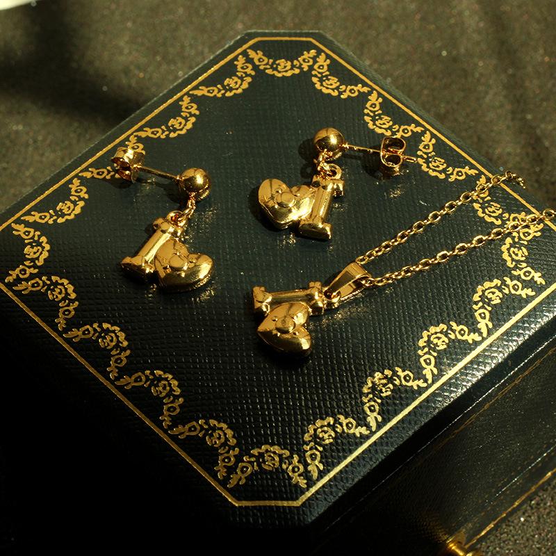 Luxury 14k Gold Jewelry Set: Necklace, Earrings, Non-Fading Clavicle Chain